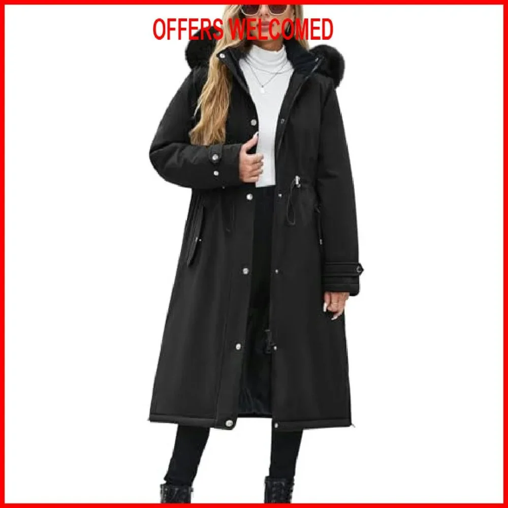 Long Puffer Winter Coat with Removable Fur Hood, Windproof Fleece Lining - Picture 2 of 8